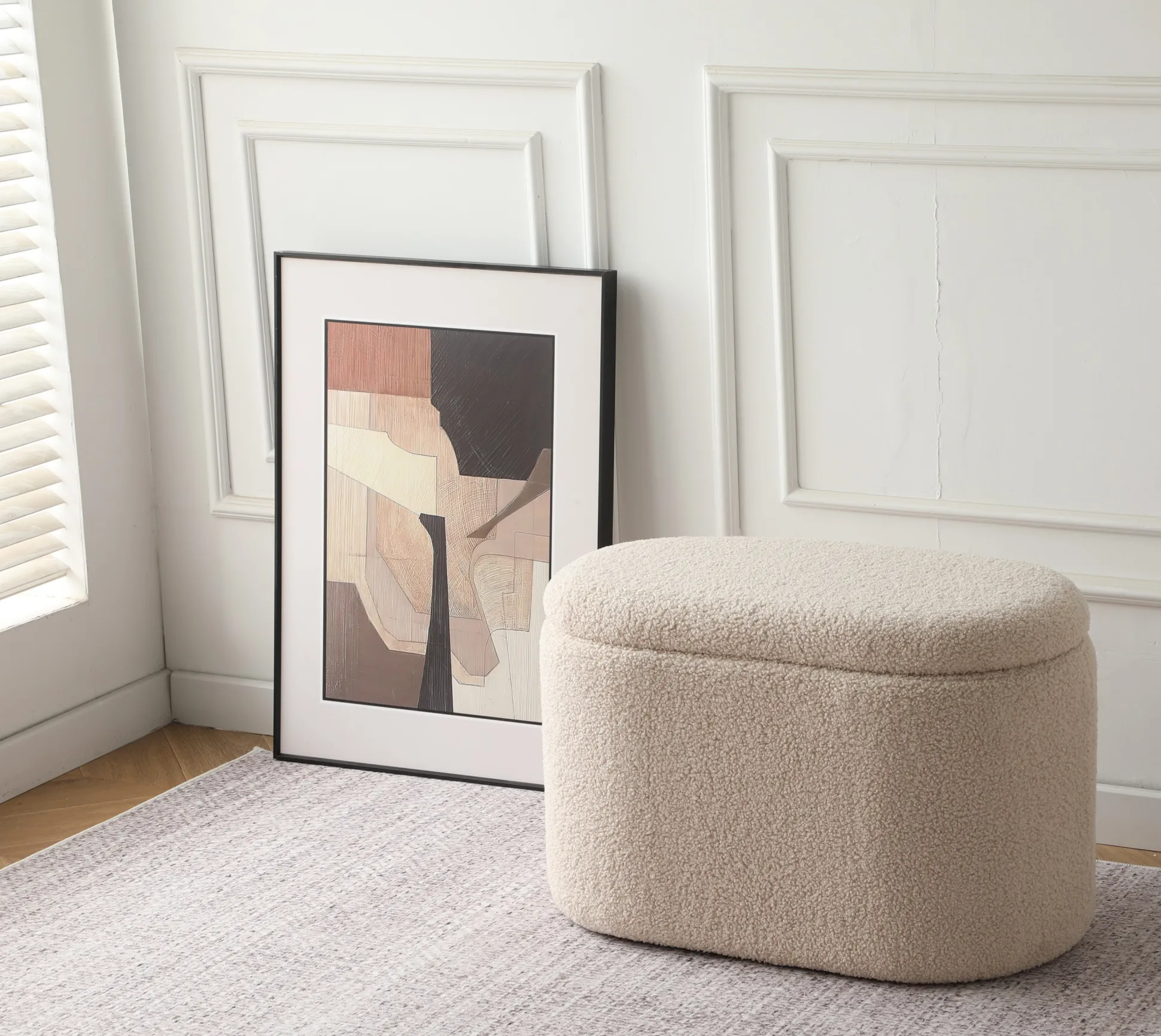 Aranda med opbevaring teddystof beige