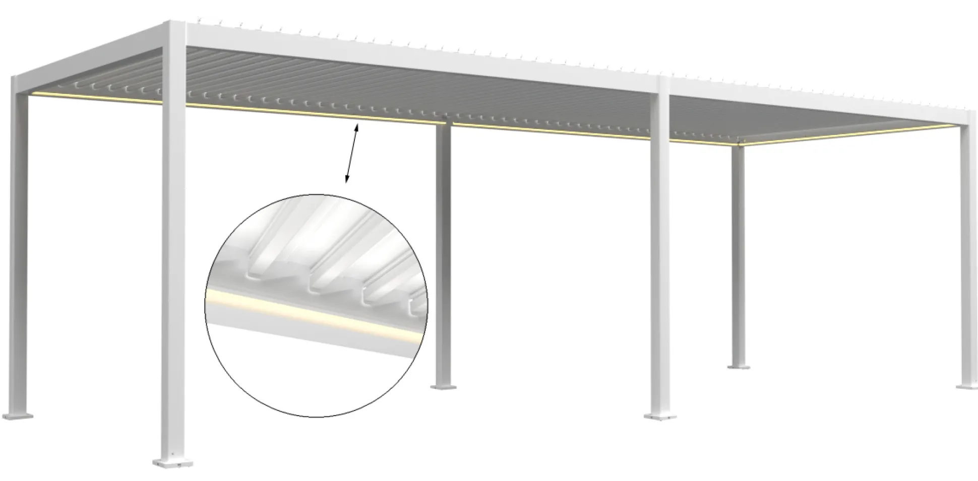 Essence elektrisk LED pergola med lameltag 600x300cm hvid