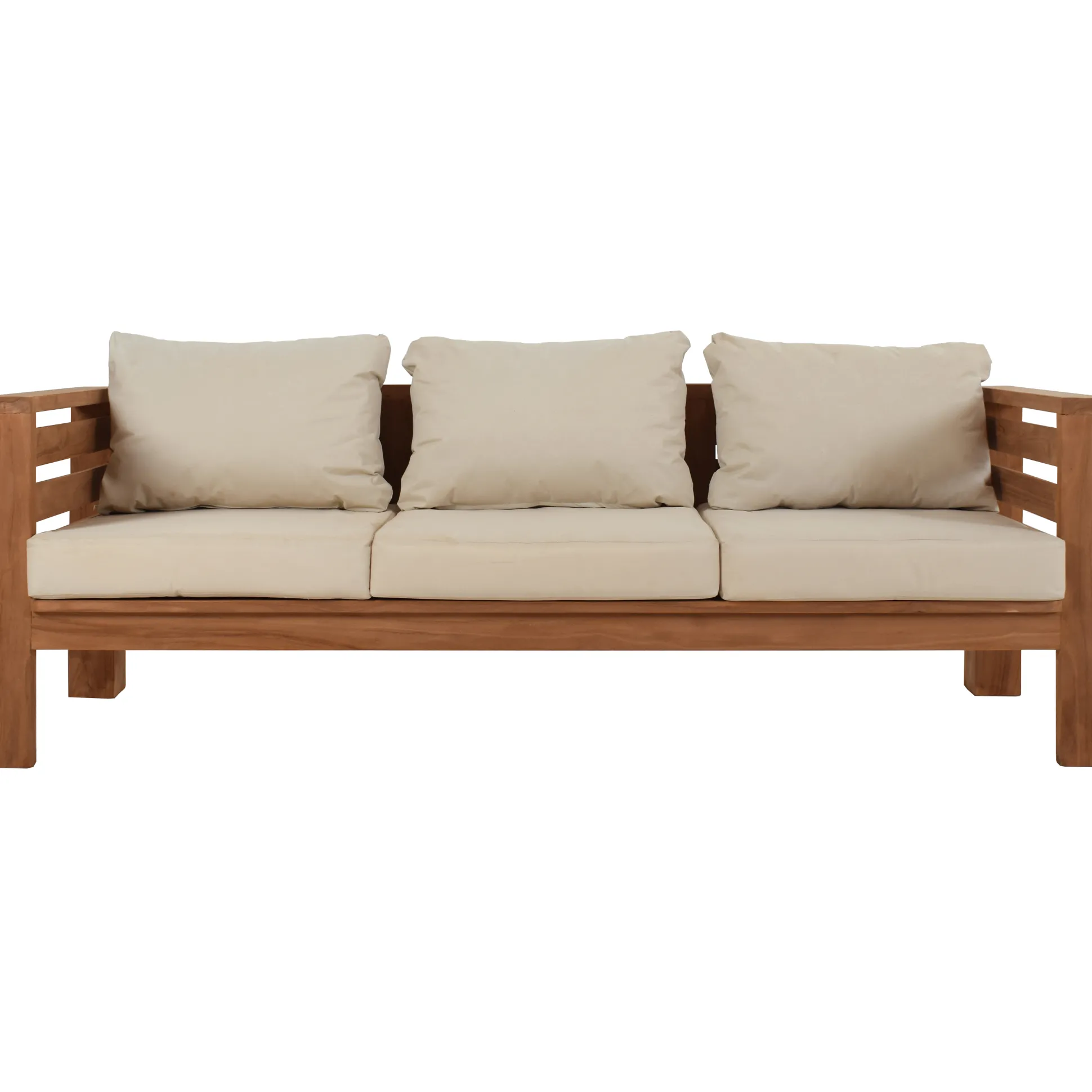 Jakarta bænk i teaktræ med hynder creme 200x70x60cm