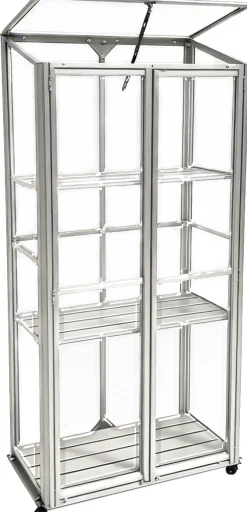 Minidrivhus med hjul poly sølv 77,6x41,5x151,1cm
