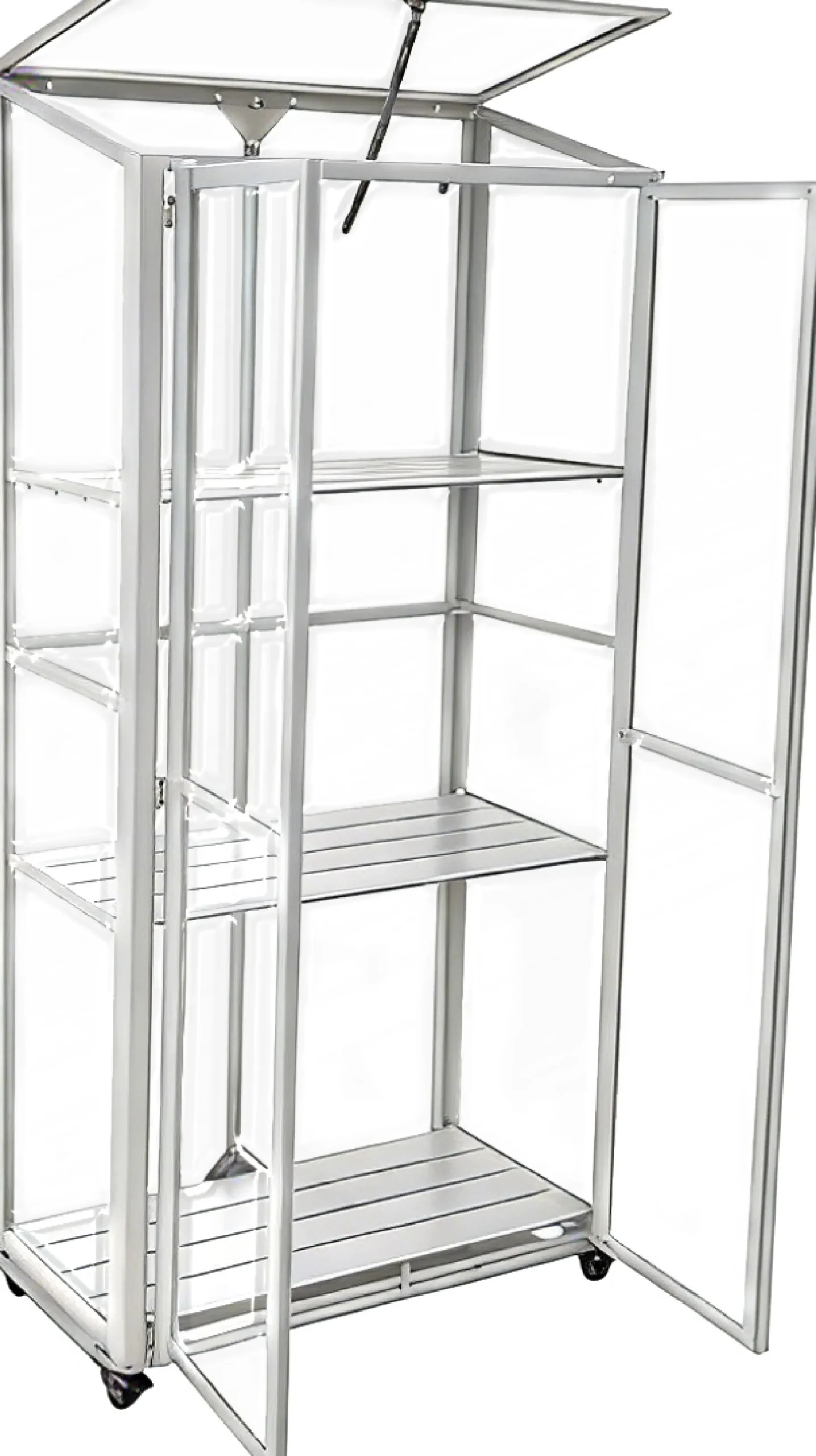 Minidrivhus med hjul poly sølv 77,6x41,5x151,1cm