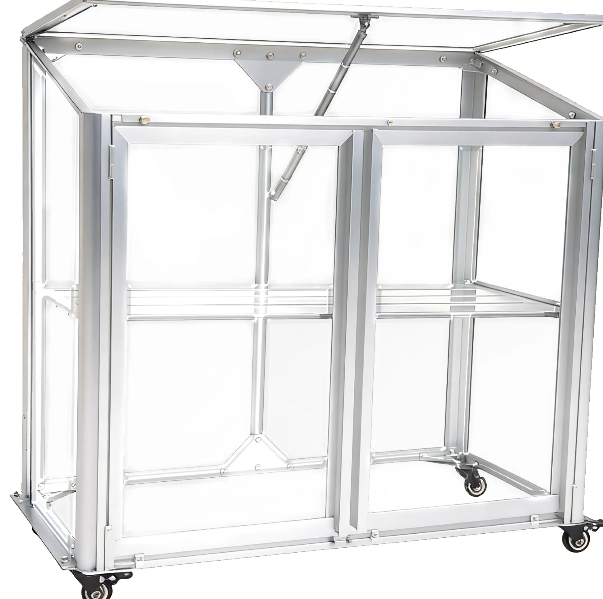 Minidrivhus med hjul poly sølv 77,6x41,5x71,1cm