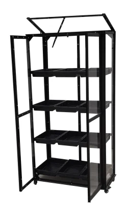Minidrivhus med hjul sort 77,6x41,5x141cm