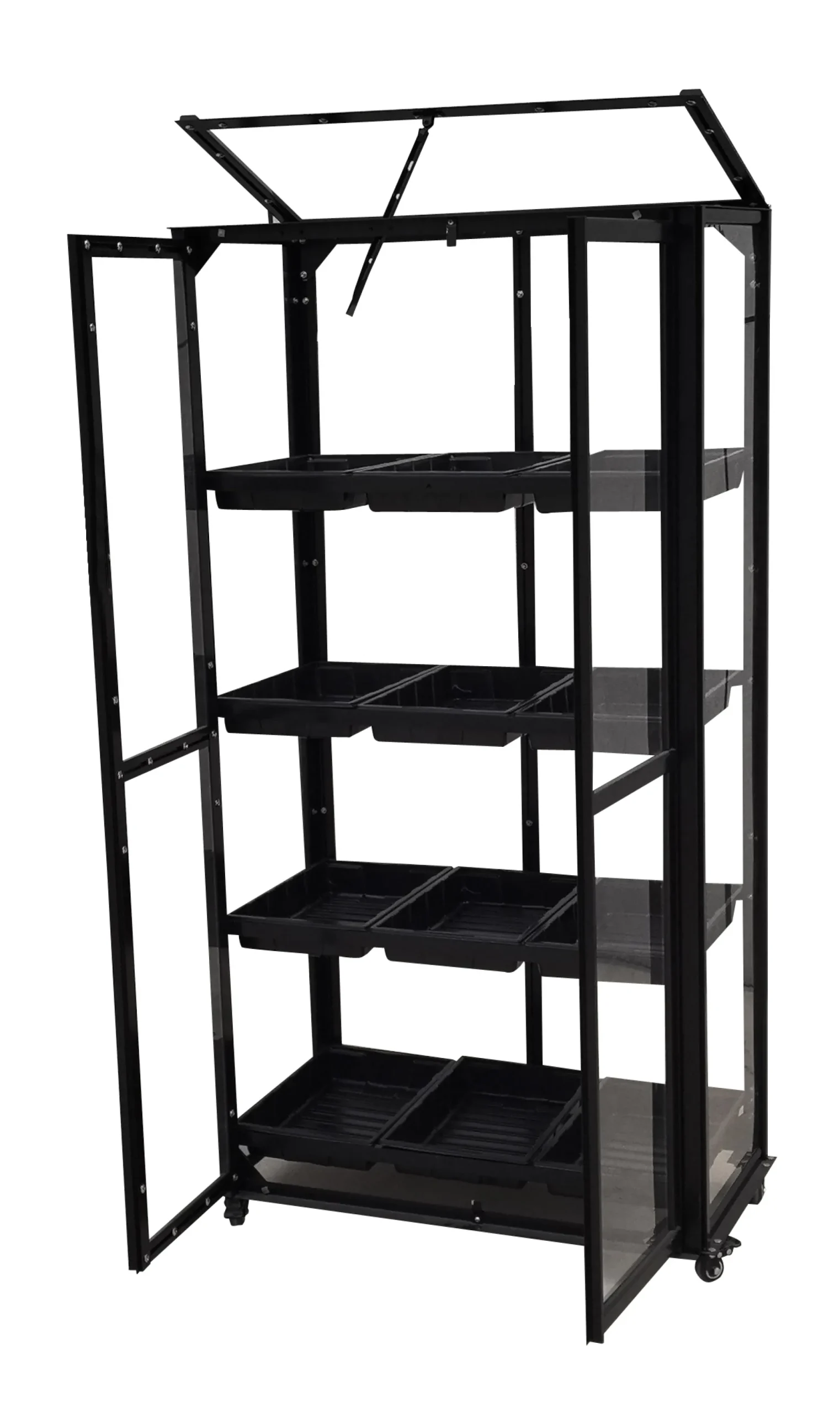 Minidrivhus med hjul sort 77,6x41,5x141cm