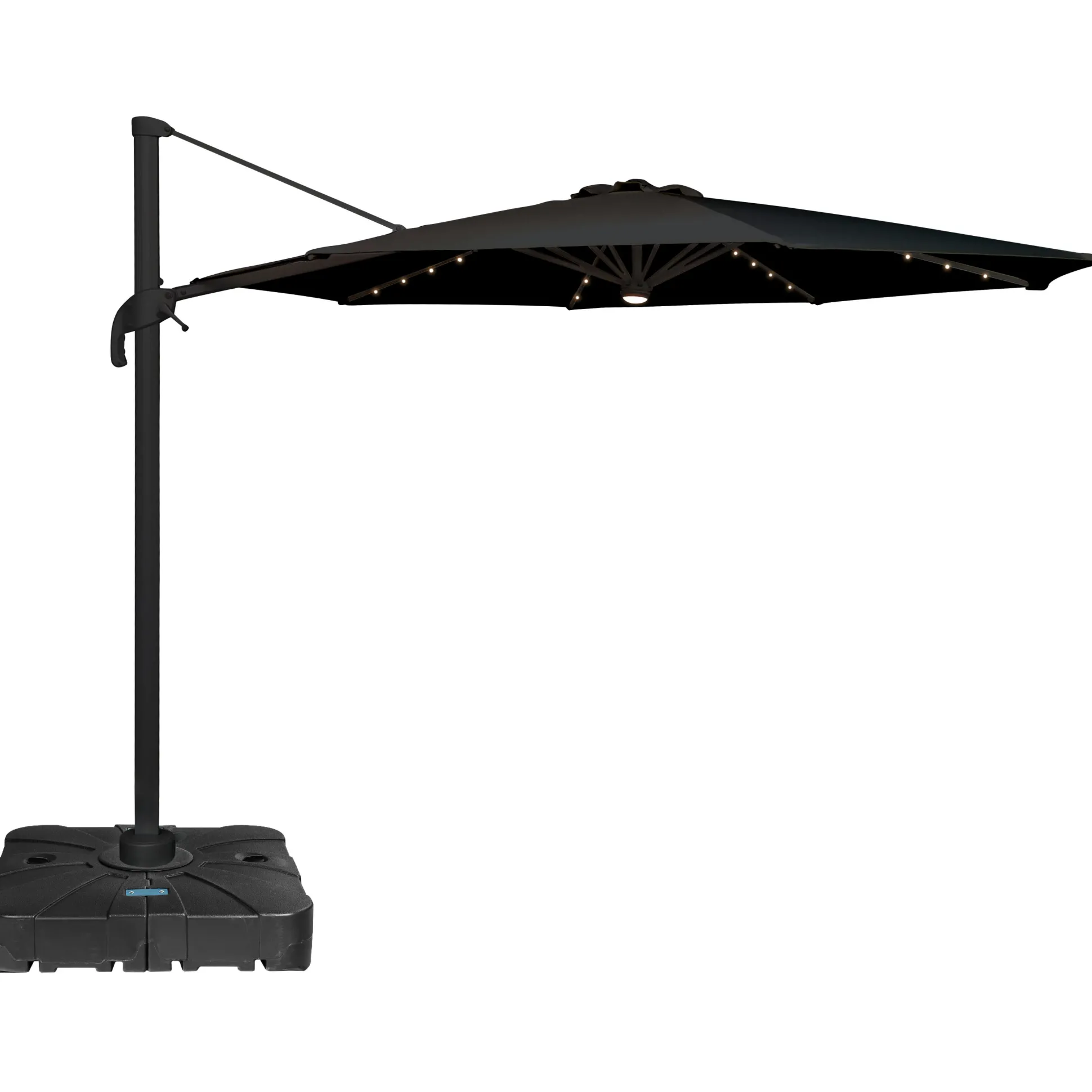 Roma parasol 360-rotation LED sort 3m med Parasolfod 100L